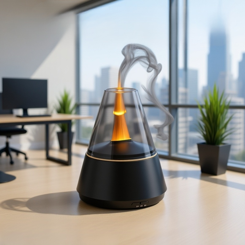 デスクトップの擬似炎アロマディフューザー加湿器、小型家庭用自動エッセンシャルオイルスプレー、7色のアンビエントライト付き