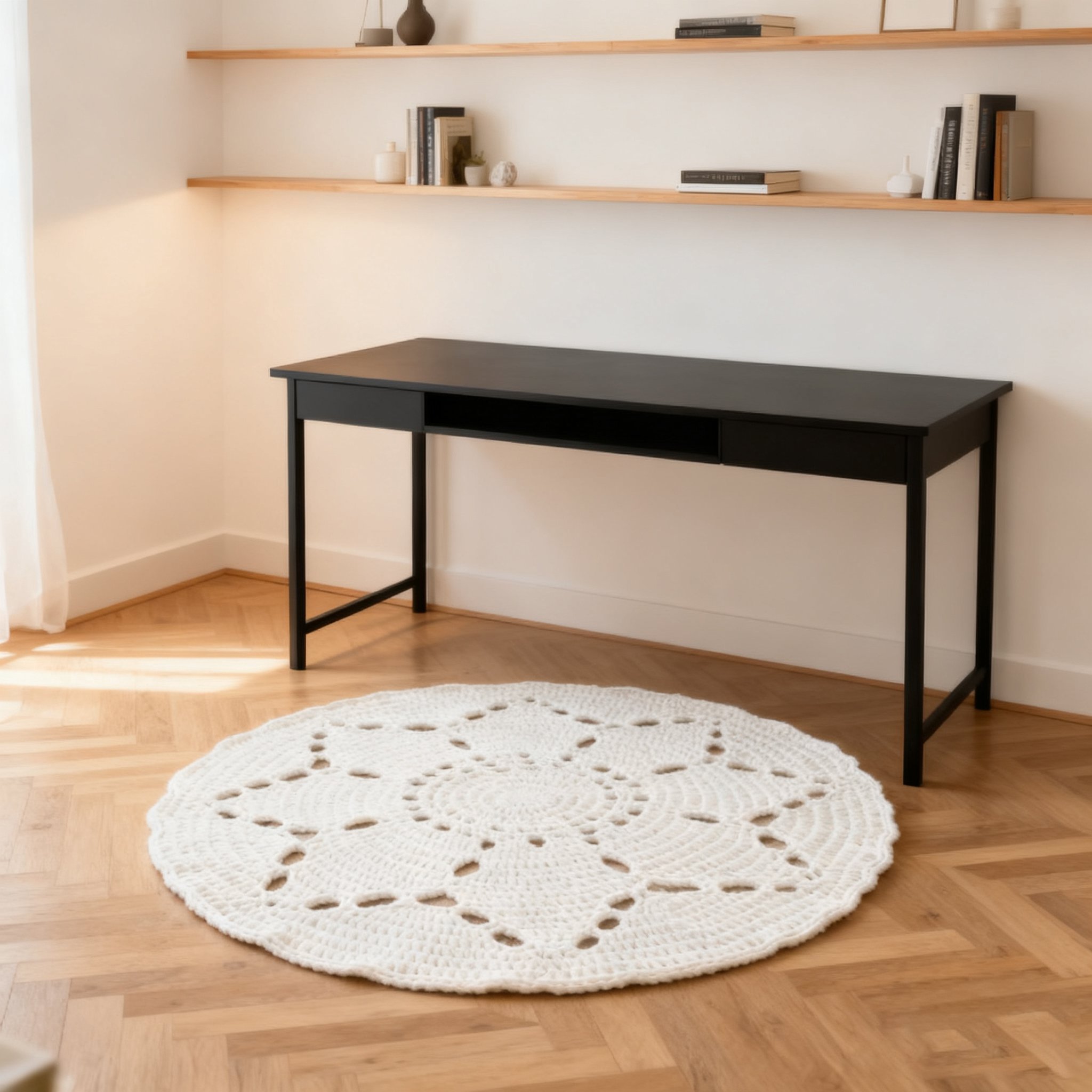 둥근 짠 러그 원형 카펫 전체 모습