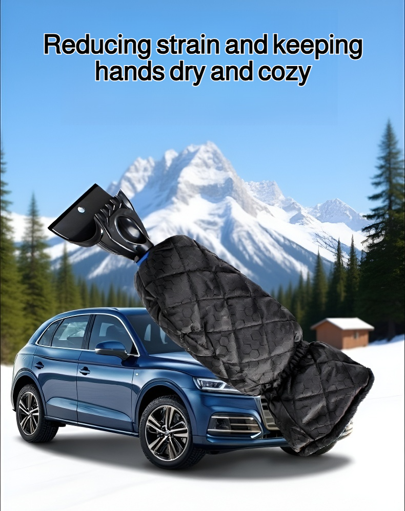 Car warm gloves and snow shovel set for winter driving