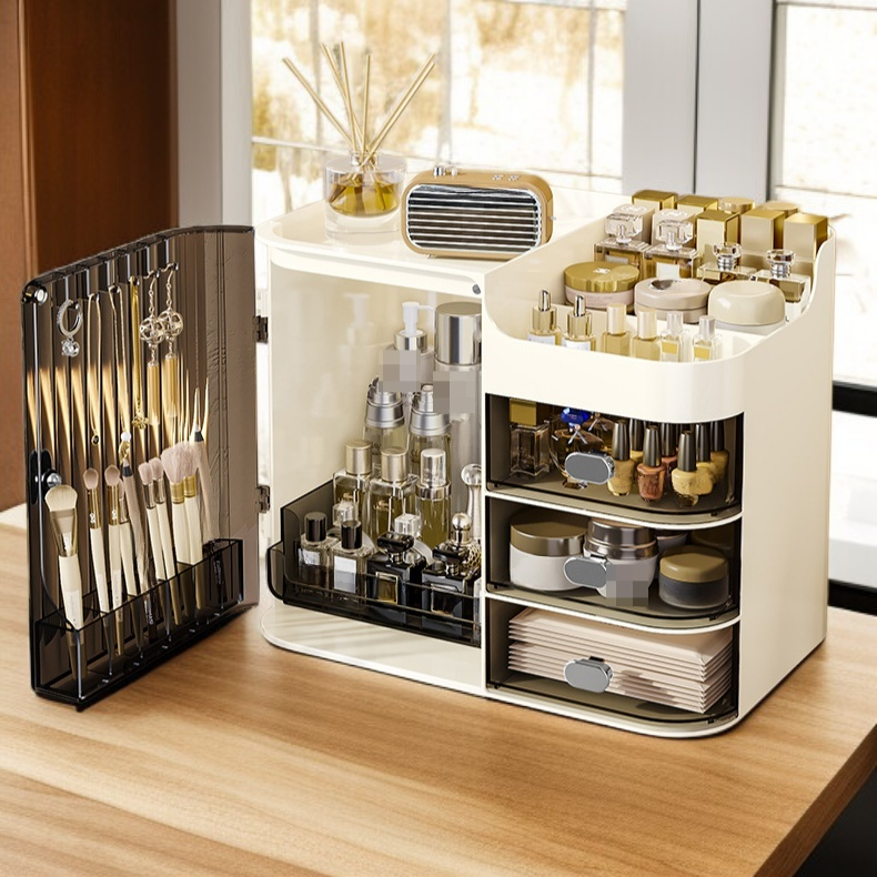 桌面大容量化妝品收納箱 口紅護膚品收納盒 防塵桌面置物架子