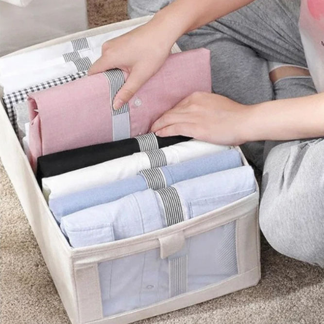 Faltbare Aufbewahrungsbox aus Baumwolle und Leinen mit Sichtfenster