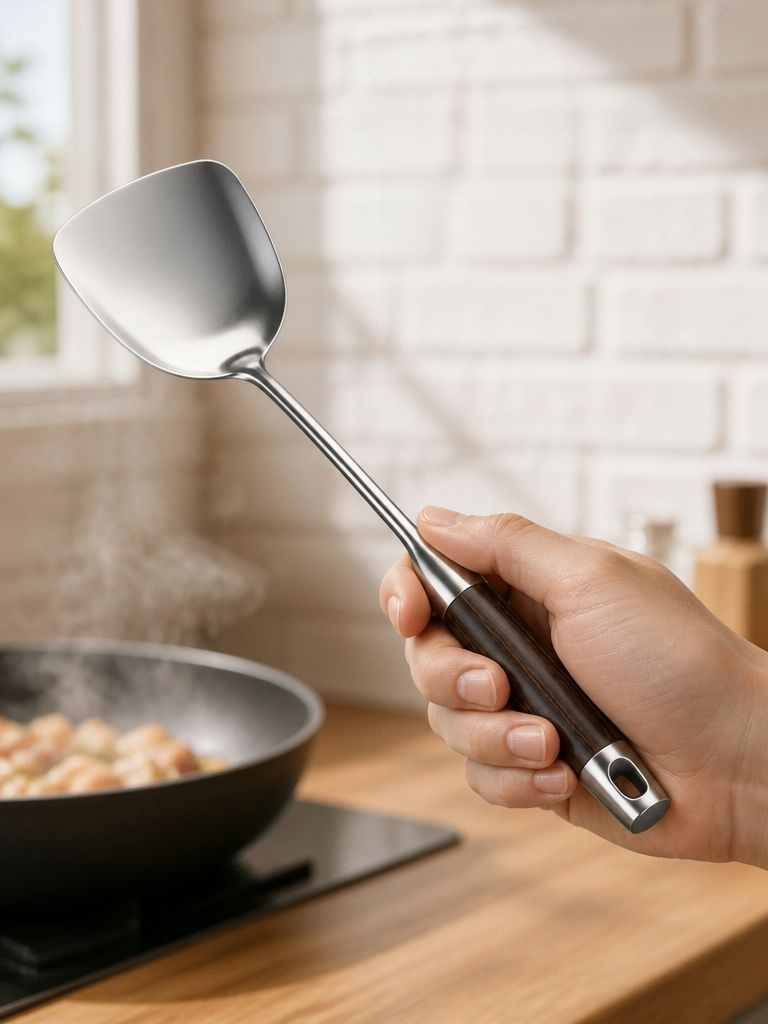 Wood handle spatula for everyday home cooking