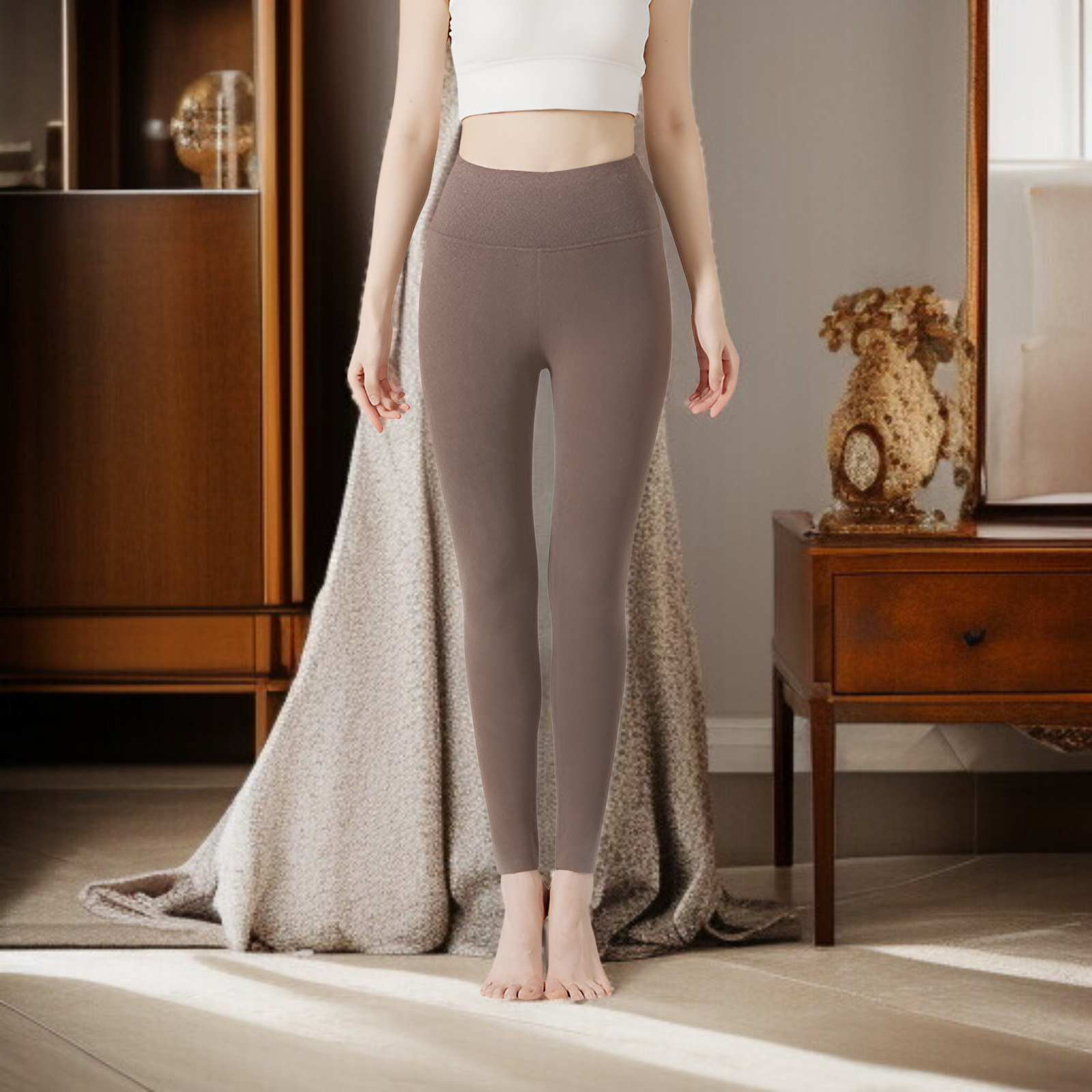 レディースハイウエストレギンス、プラスサイズ、秋冬に最適、高弾力、軽い圧力、ボディシェイプ効果、両面起毛、暖かい、防寒、快適、通気性、自己発熱、シームレス、スリミング、サーマルパンツ。