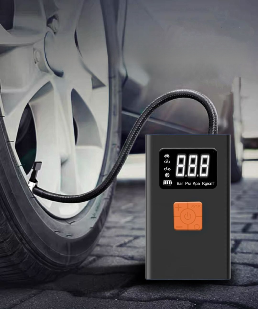 車用携帯電動エアポンプ本体の正面画像