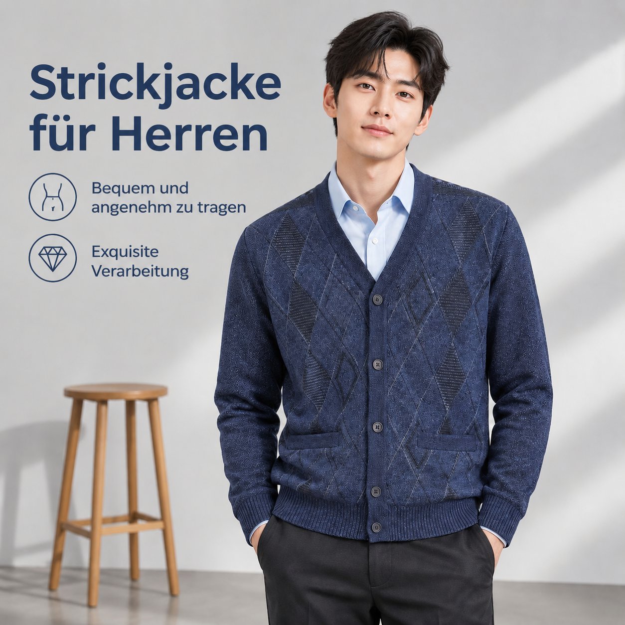 Herren Strick-Cardigan mit Fleece-Innenfutter