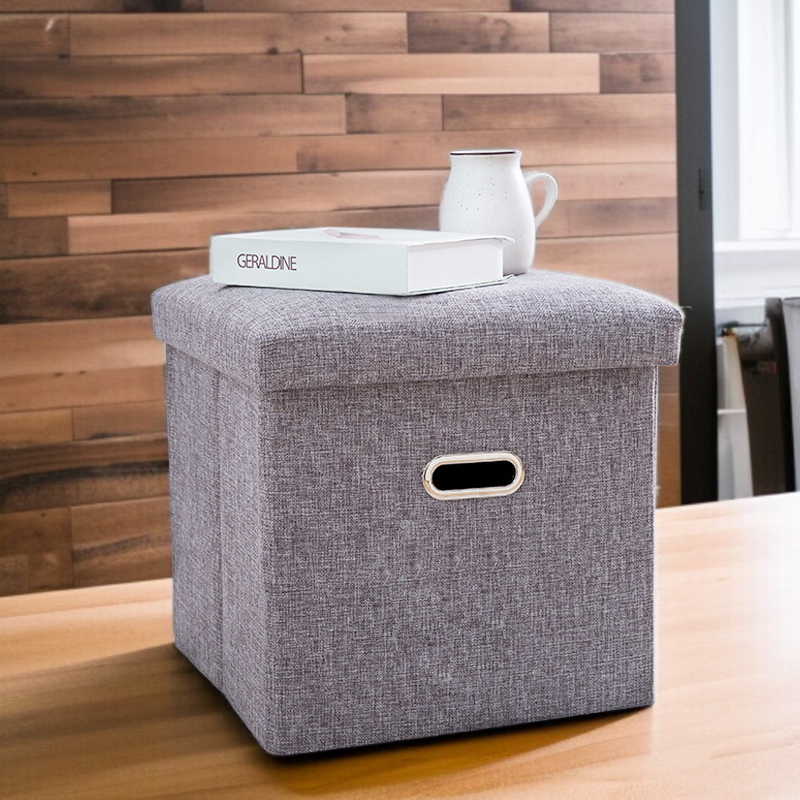 Przenośny składany stołek do przechowywania z imitacji lnu, do zmiany obuwia w domu