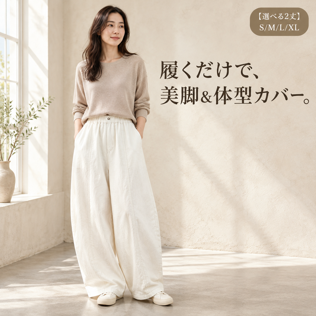 日系ハイウエストバルーンワイドパンツ レディース