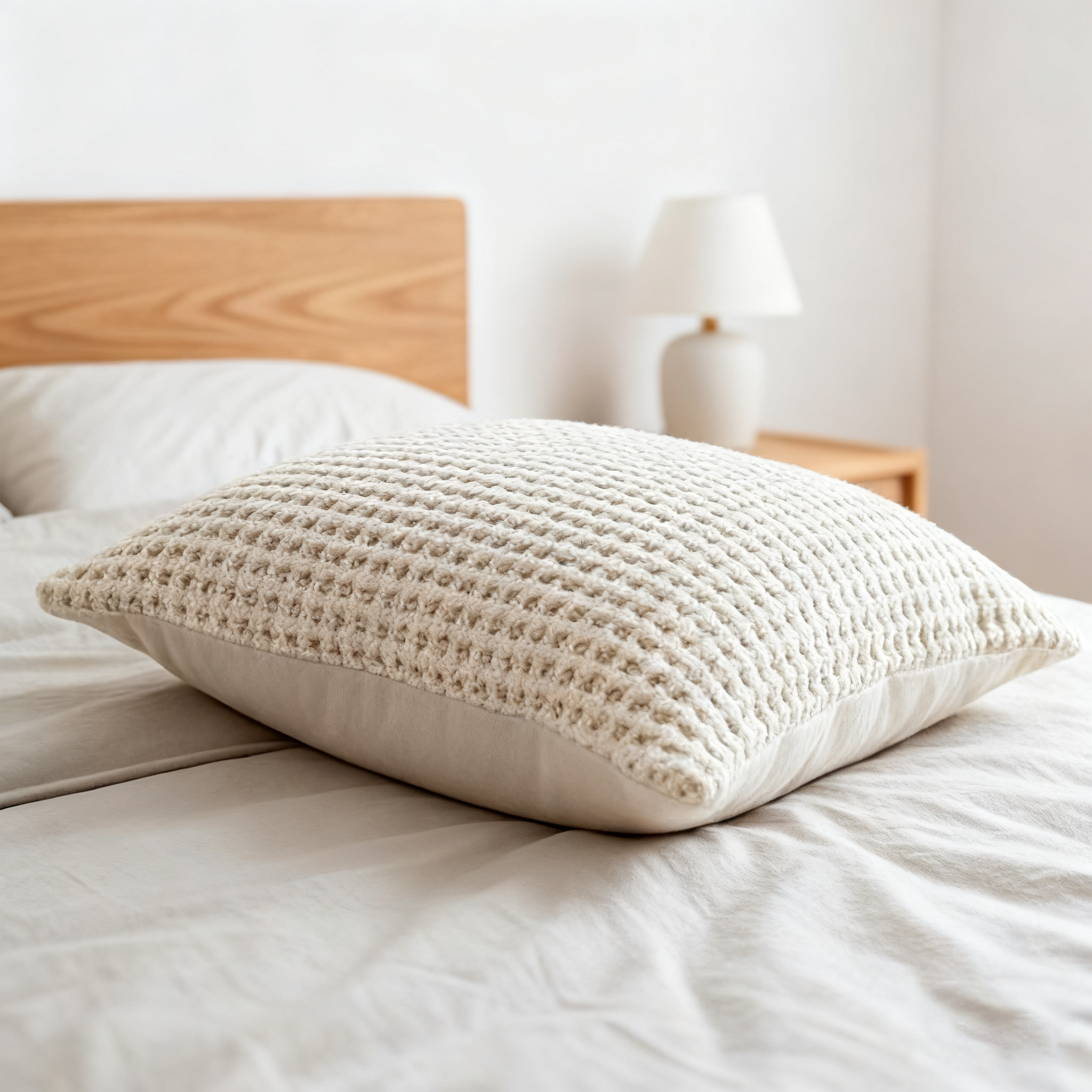 오프화이트 니트 울 베개