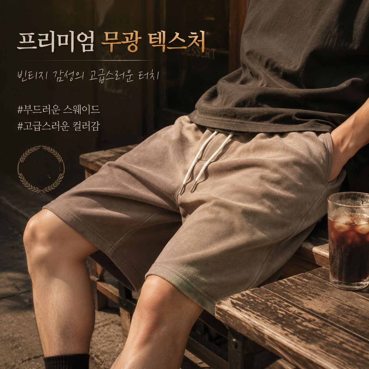 남성 미국 빈티지 스웨이드 루즈핏 5부 반바지 여름 하이스트리트 스타일