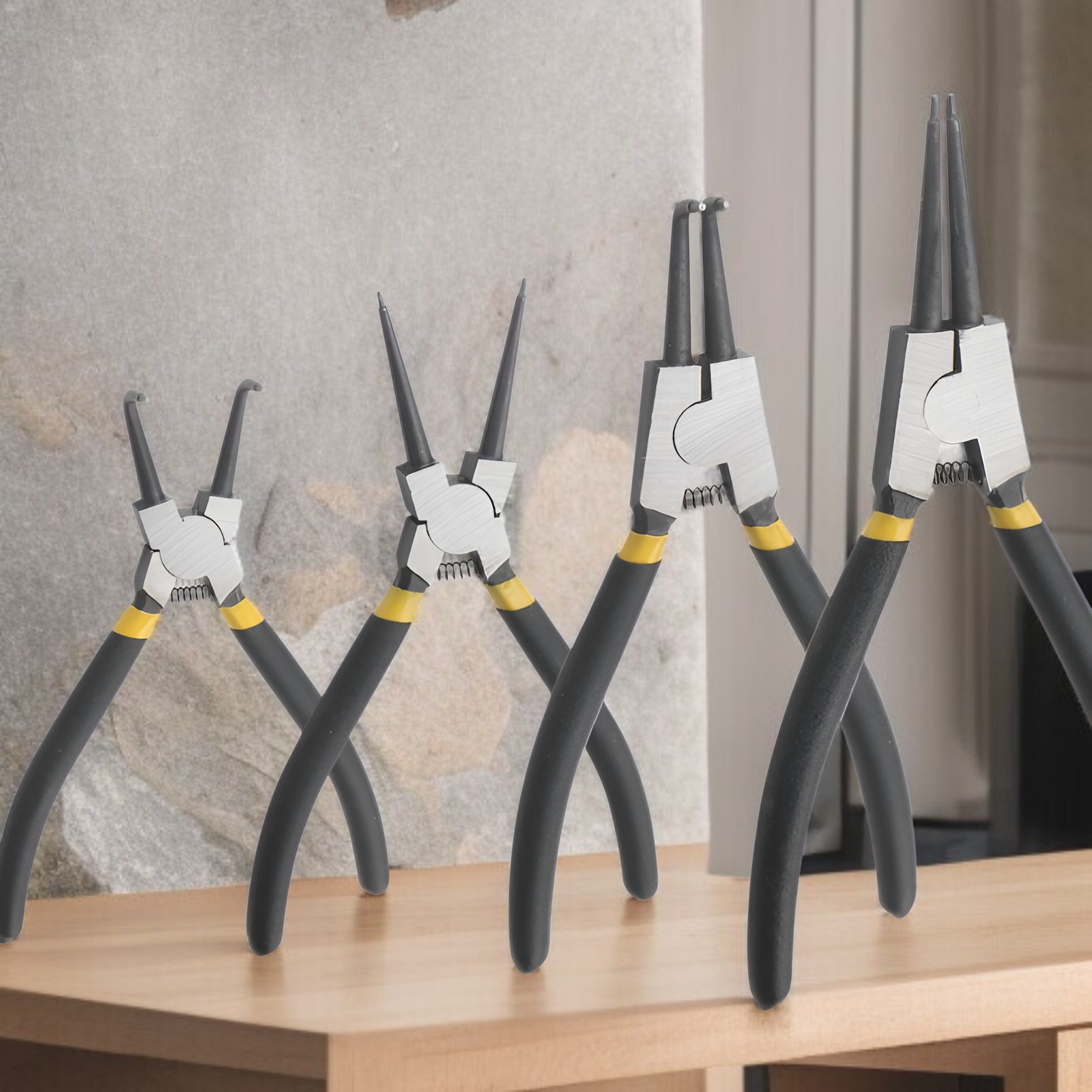 サークリッププライヤー、イエロープライヤー、手工具、インナーストレート、アウターストレート、インナーベンド、アウターベンド、止め輪プライヤー