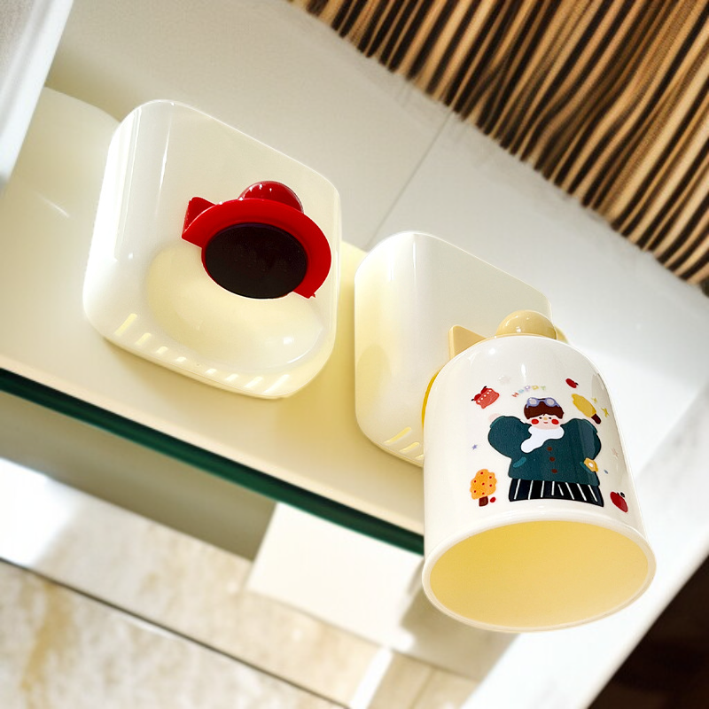 Estante magnético para cepillos de dientes con vaso y ganchos