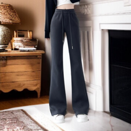 여자 키 작은 하이웨스트 일자 기모 그레이 플레어 팬츠 추동 날씬해 보이는 스포츠 와이드 팬츠