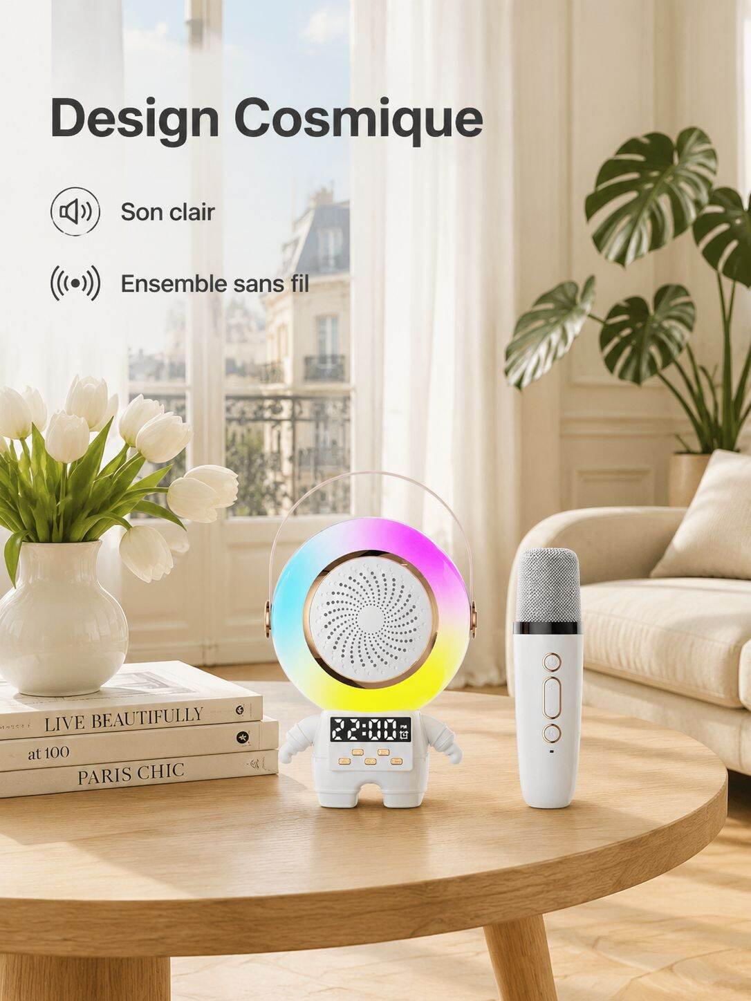 Microphone Karaoké Astronaute avec Haut-parleur Bluetooth