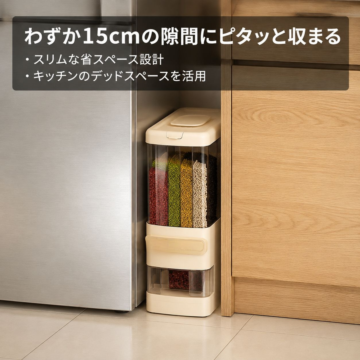 仕切り付き雑穀収納ボックス