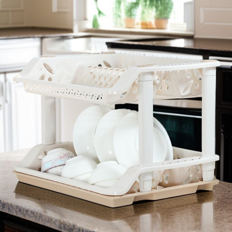 Kitchen double-layer plastic rack drain rack dish rack tableware washing rack double-layer cutlery r