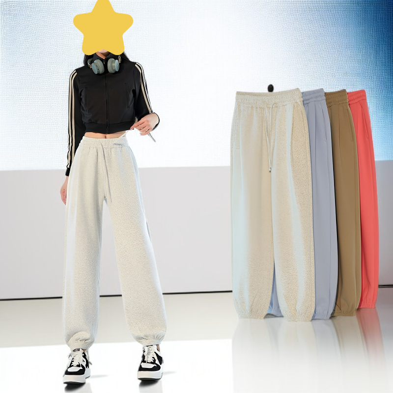 여성 그레이 와이드 빅사이즈 트레이닝 팬츠 세트