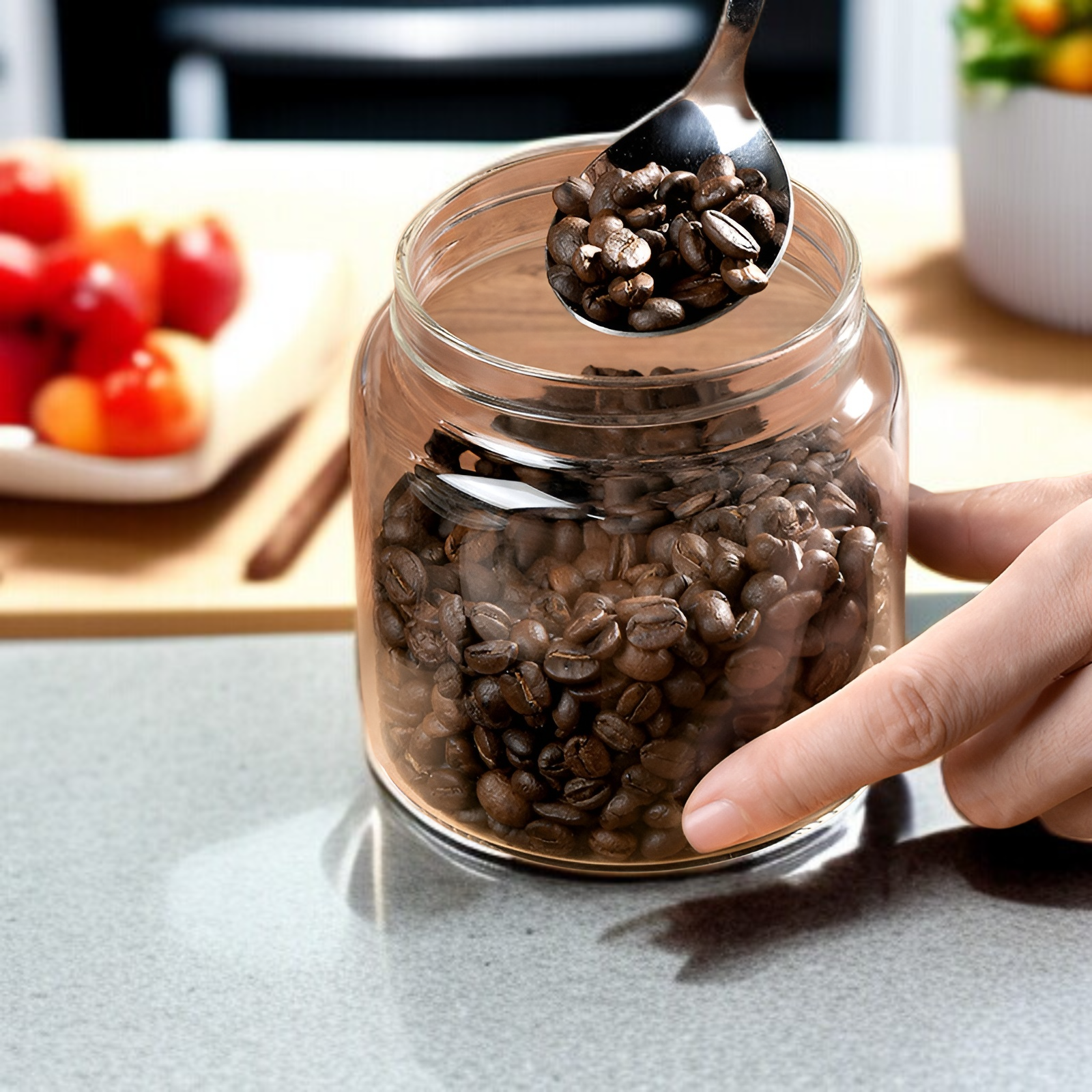 투명 유리 저장 용기 