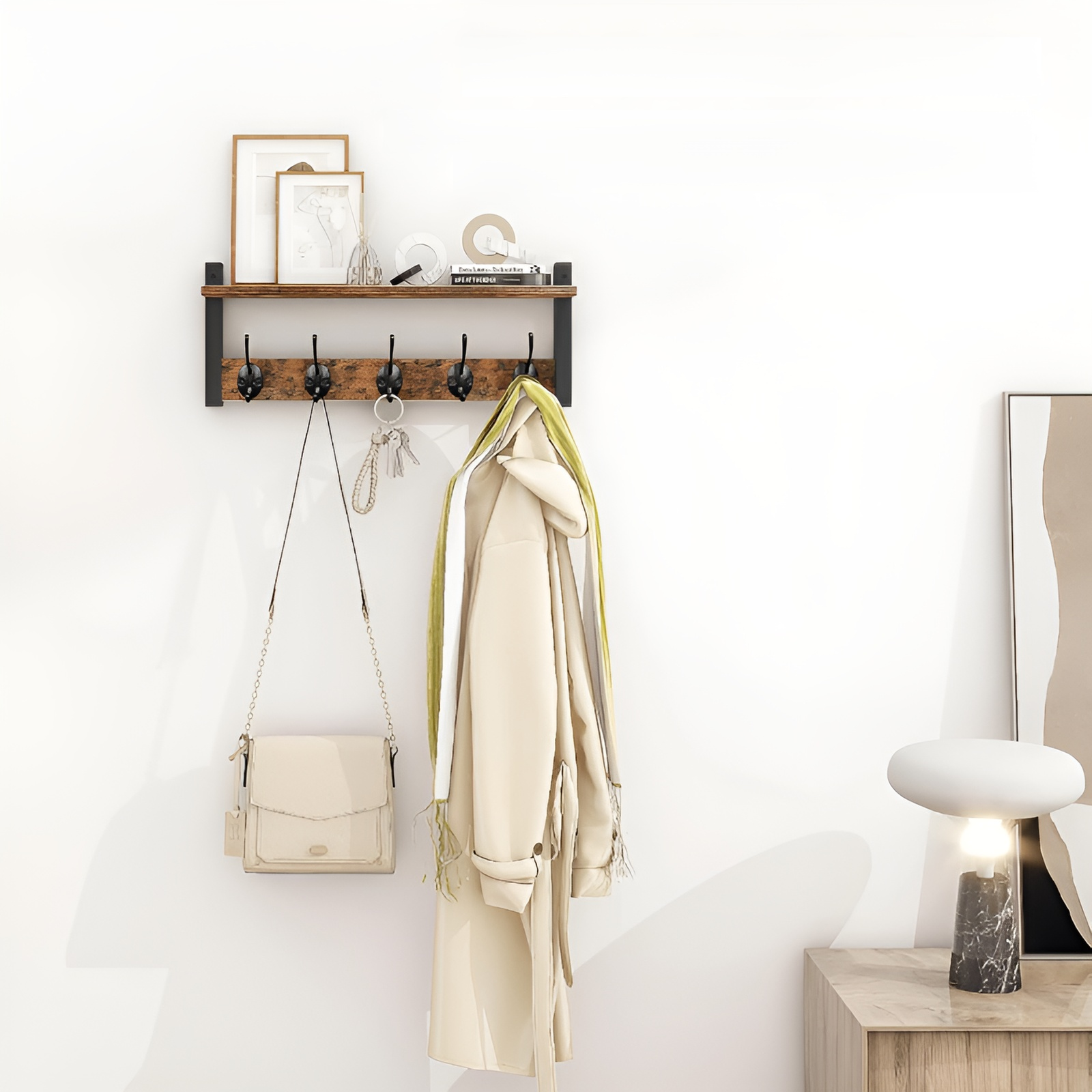 Estante de madera montado en la pared para sala de estar