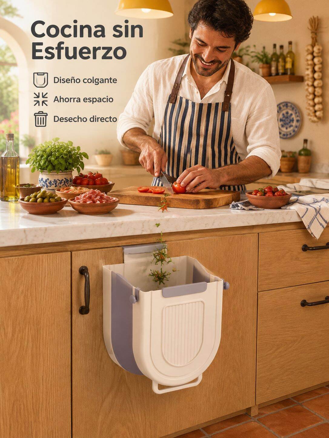 Cubo de basura plegable para cocina, de pared y sin taladrar