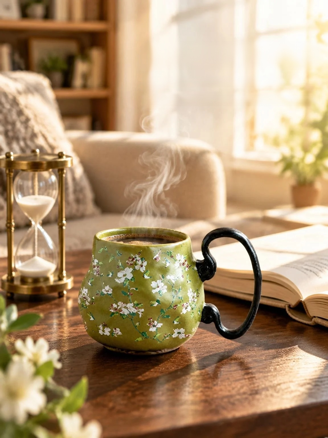 Side view of the Artisan Handmade Ceramic Mug with refined vintage design