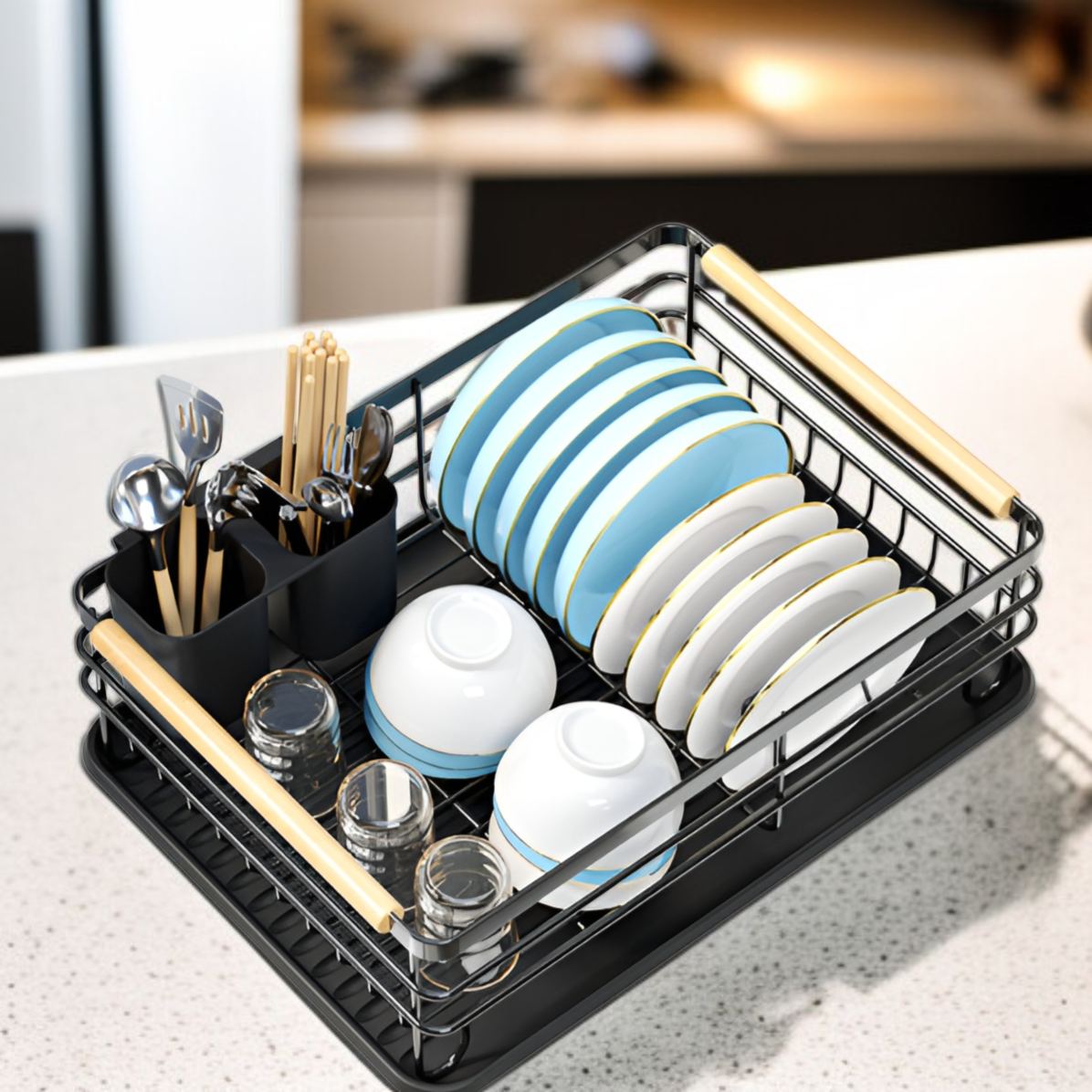 Wielofunkcyjny stojak na naczynia z półką do przechowywania