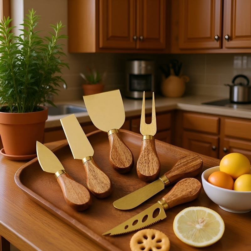 طقم أدوات تقطيع الجبن بمقابض من الخشب