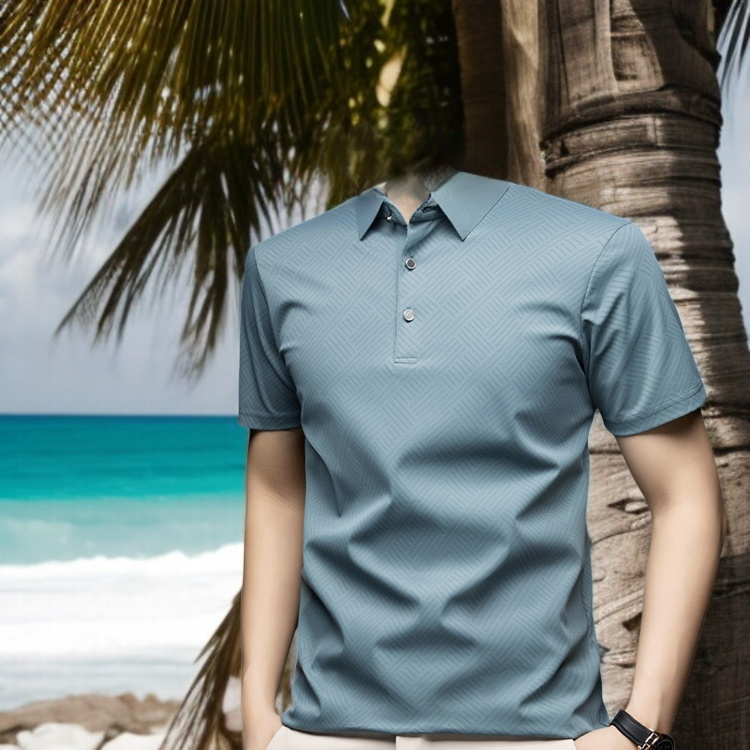 남자 아이스 실크 반팔 여름 아빠룩 캐주얼 상의 스킨 터틀넥 반팔 티셔츠 시원한 느낌 중장년 상의