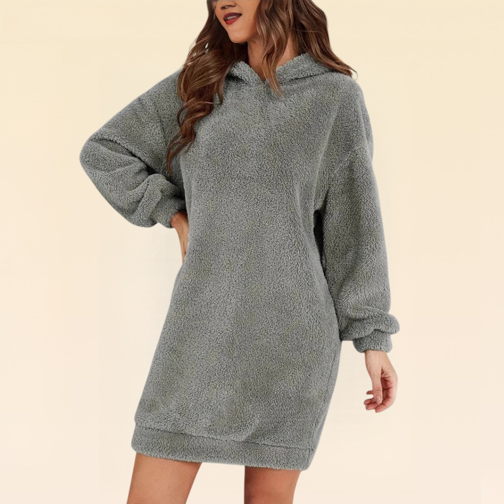 毛絨連帽長袖連衣裙