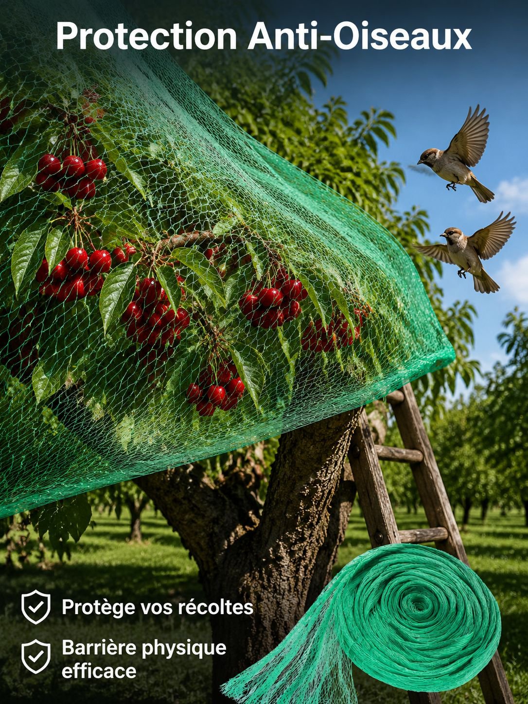 Filet anti-oiseaux pour jardin, filet de protection en polyéthylène pour cour, filet anti-oiseaux po