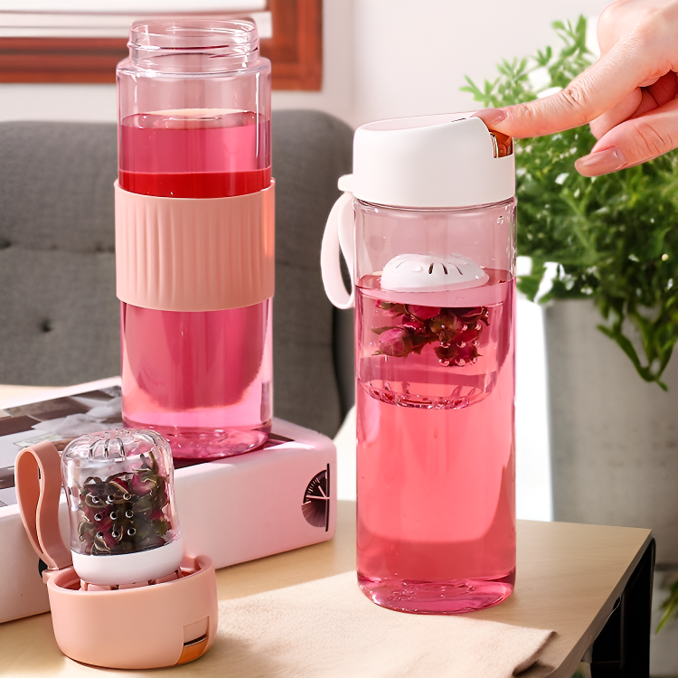 여름 휴대용 플라워티 컵 차와 물 분리 고급스러운 소녀 자석 플라스틱 컵