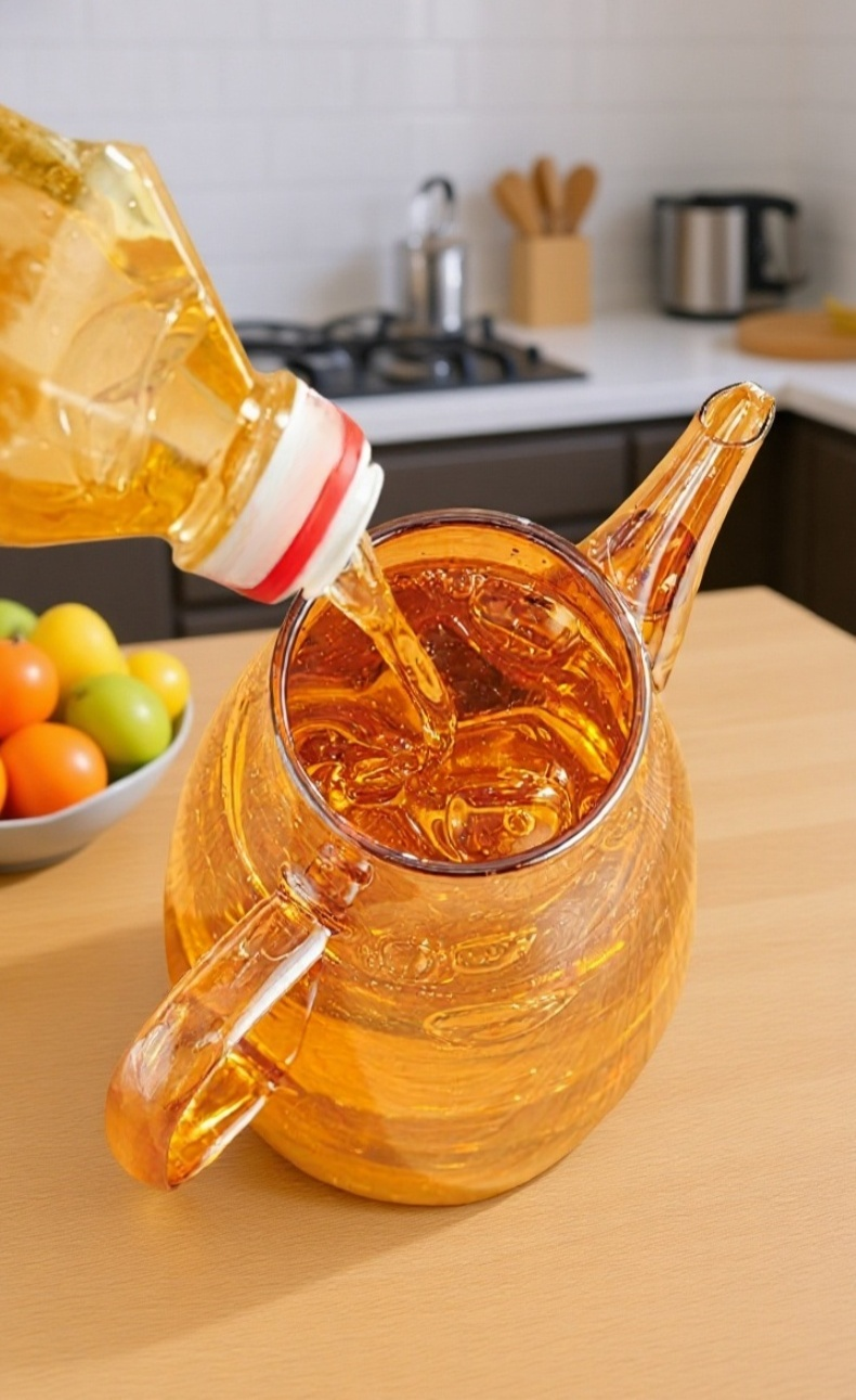 Botella de vidrio para almacenar aceite en la cocina