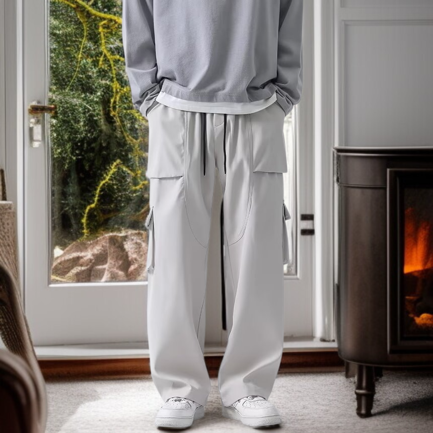 メンズスポーツパンツ メンズ春ストレートレッグパンツ ブラック メンズワークパンツ