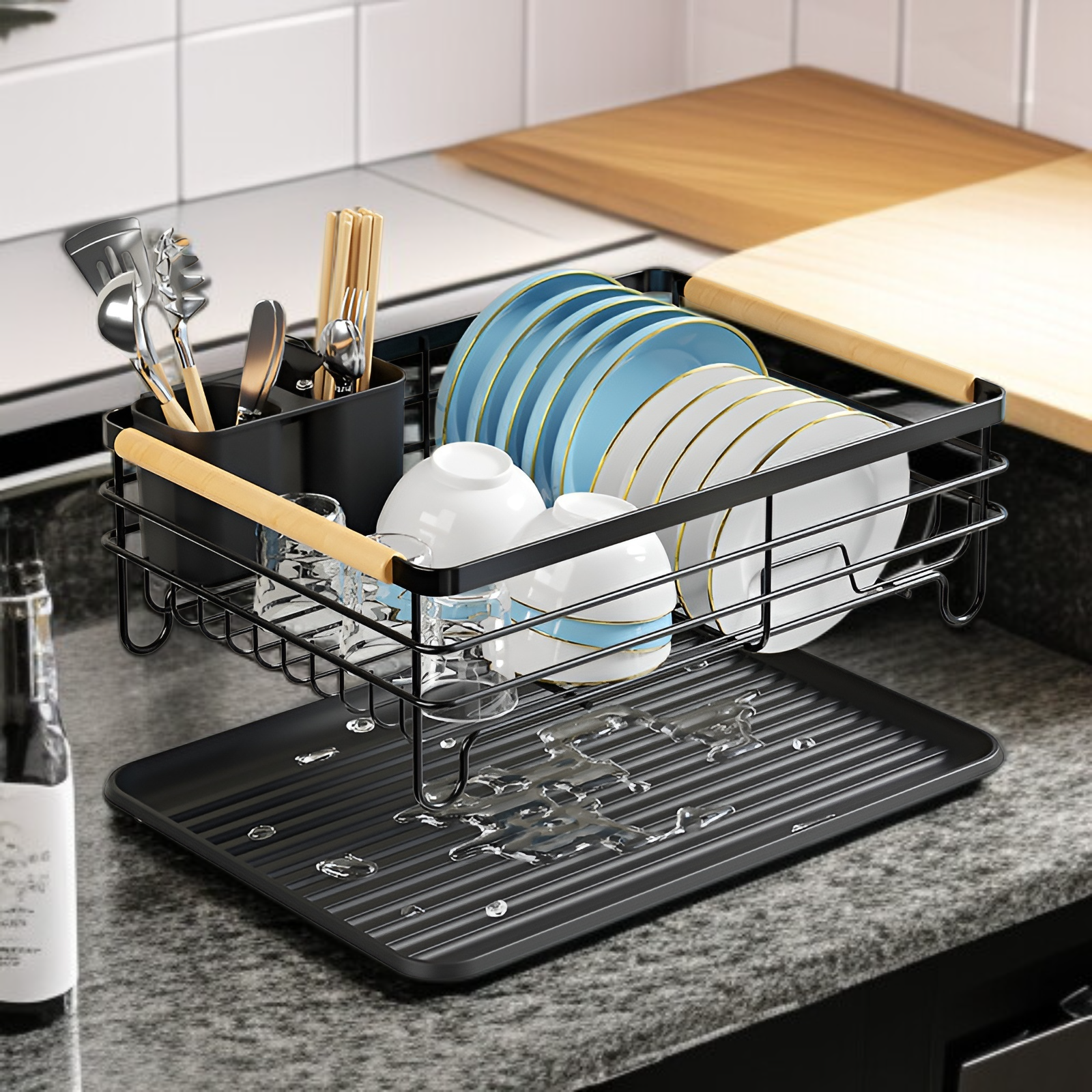 Wielofunkcyjny stojak na naczynia z półką do przechowywania