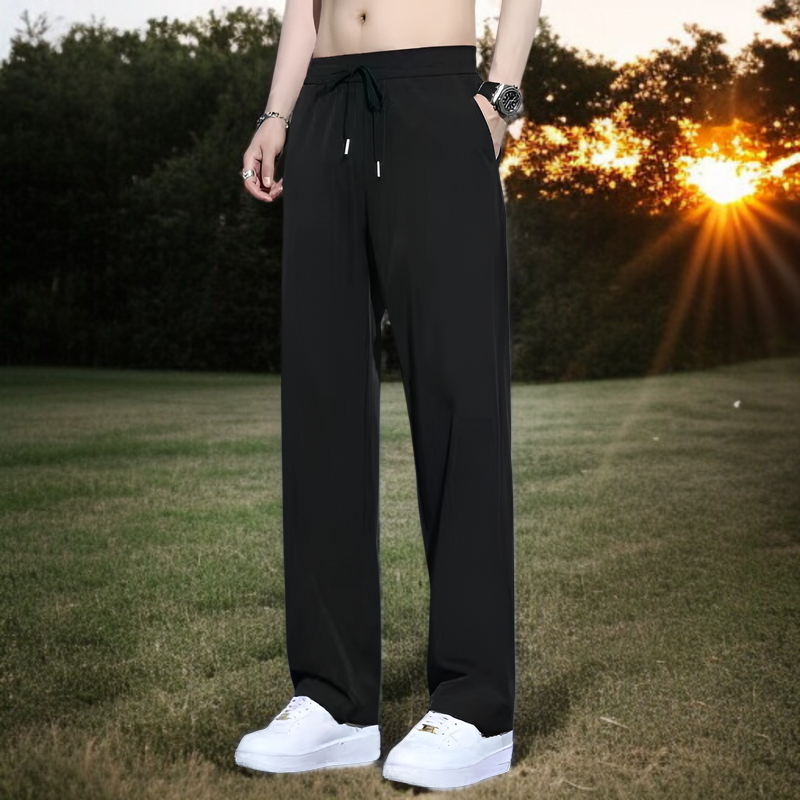 夏の薄いアイスシルクパンツメンズルーズストレートパンツドレープパンツ速乾スポーツパンツカジュアルパンツ