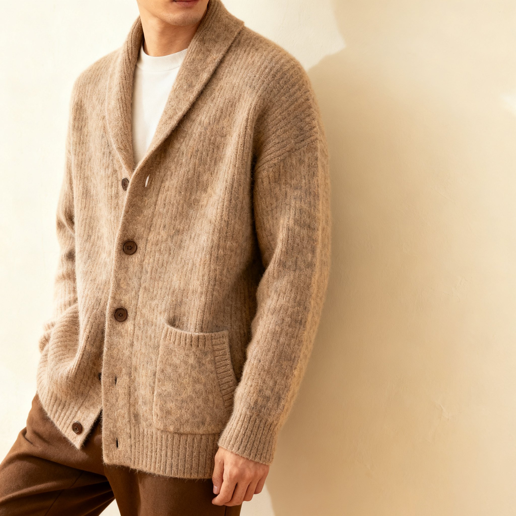 ショールカラーのニットカーディガン 