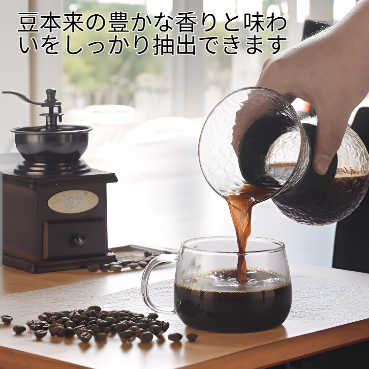 ハンドドリップコーヒーポットセット ハンマー模様ガラス 耐熱 ステンレスフィルター