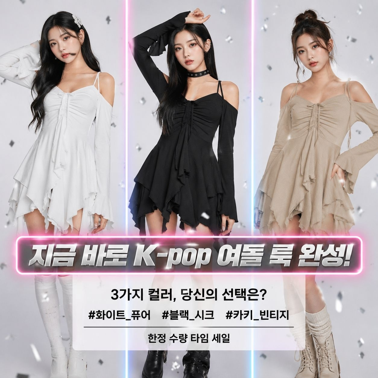 무대 공연용 슬리브리스 배색 원피스
