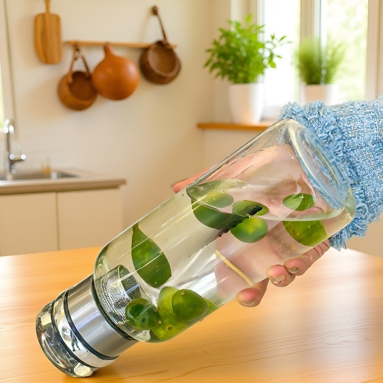 대용량 차와 물 분리형 고붕규산 유리 물컵