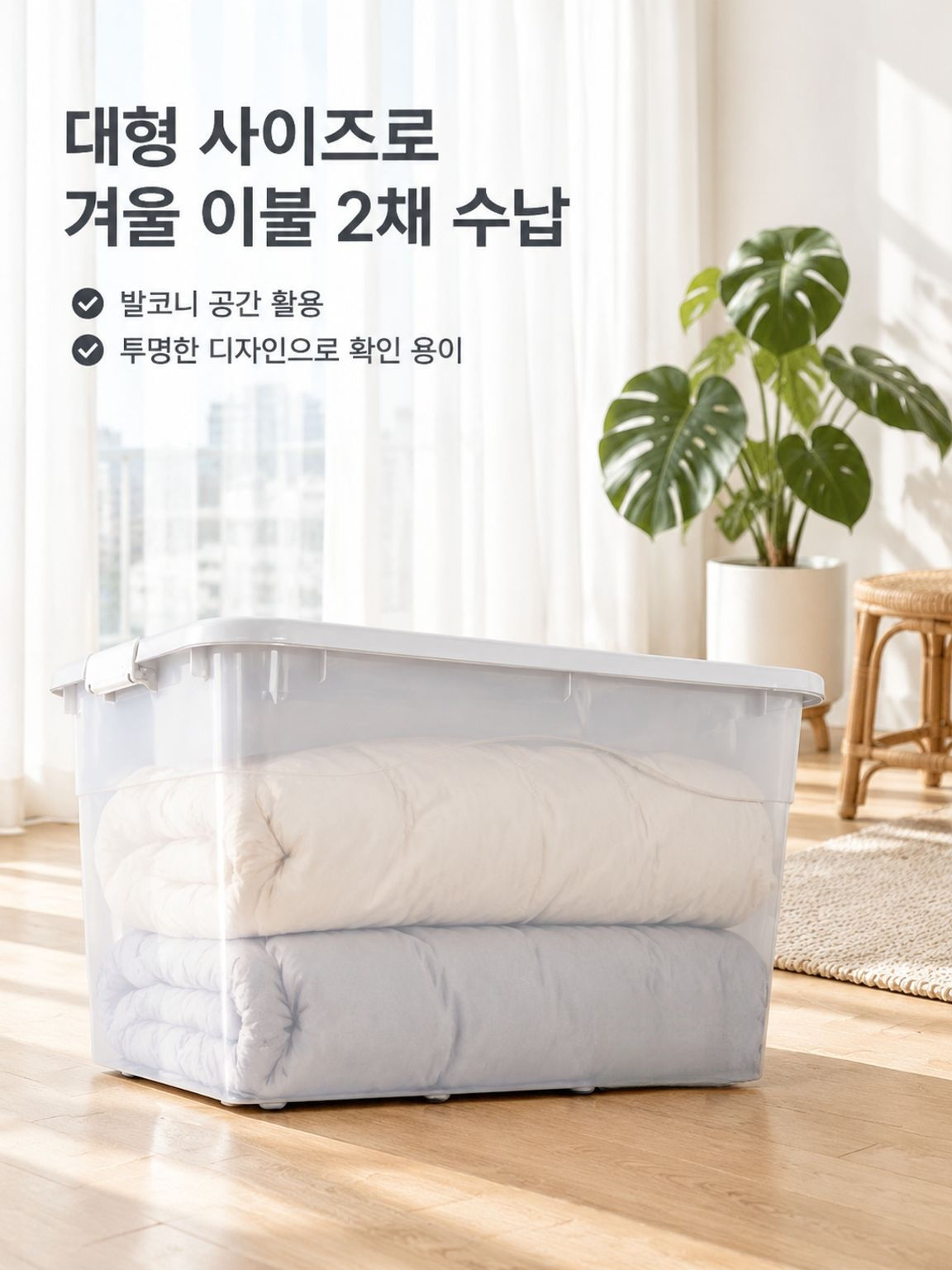대용량 다기능 플라스틱 수납함 실내 정리용 모습