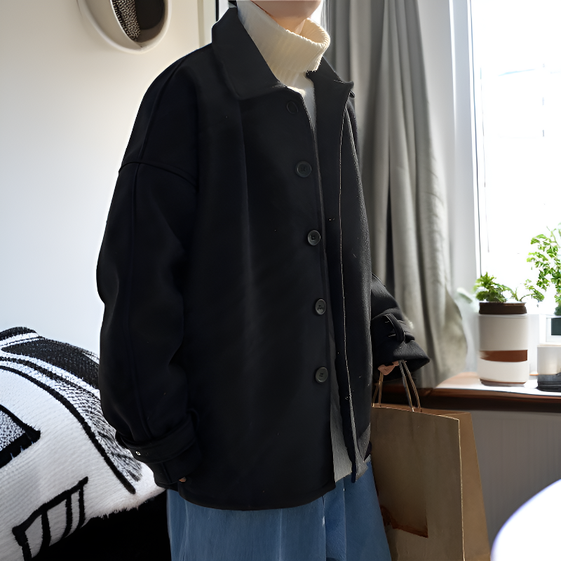 남자 패션 쇼트 두꺼운 모직 코트 점퍼