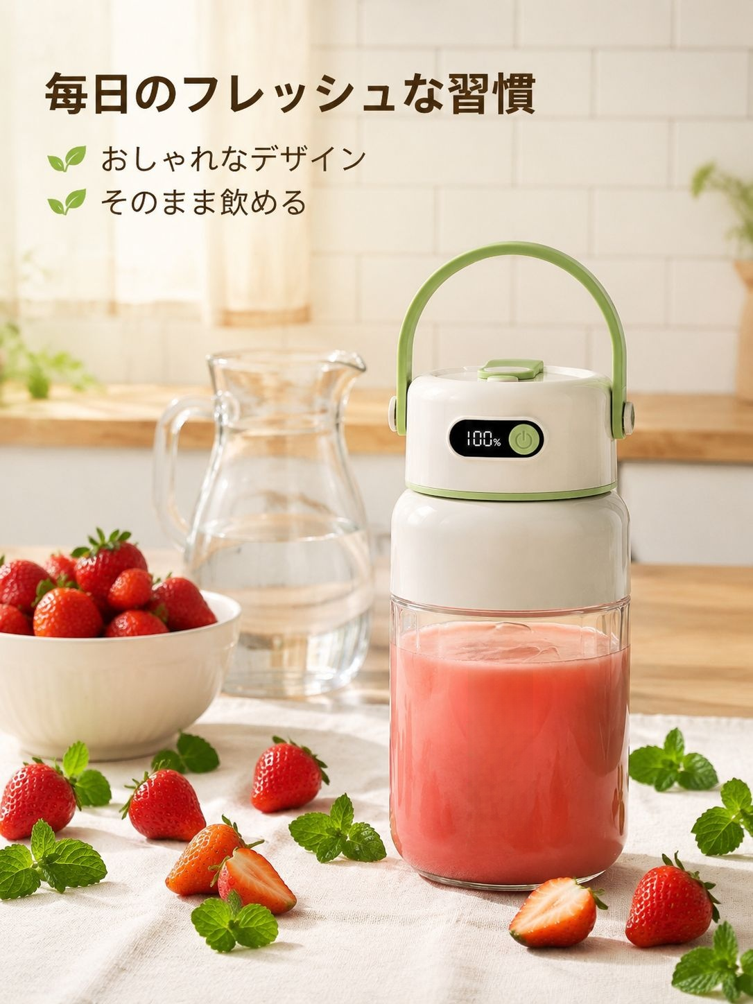 持ち運び便利なガラスジュースカップ