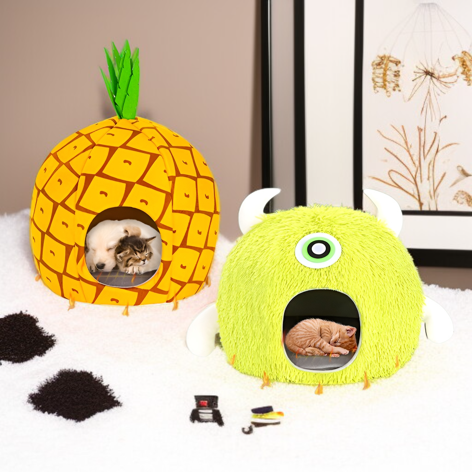 سرير للقطط لفصل الشتاء، شبه مغلق، دافئ مع تدفئة كهربائية USB.