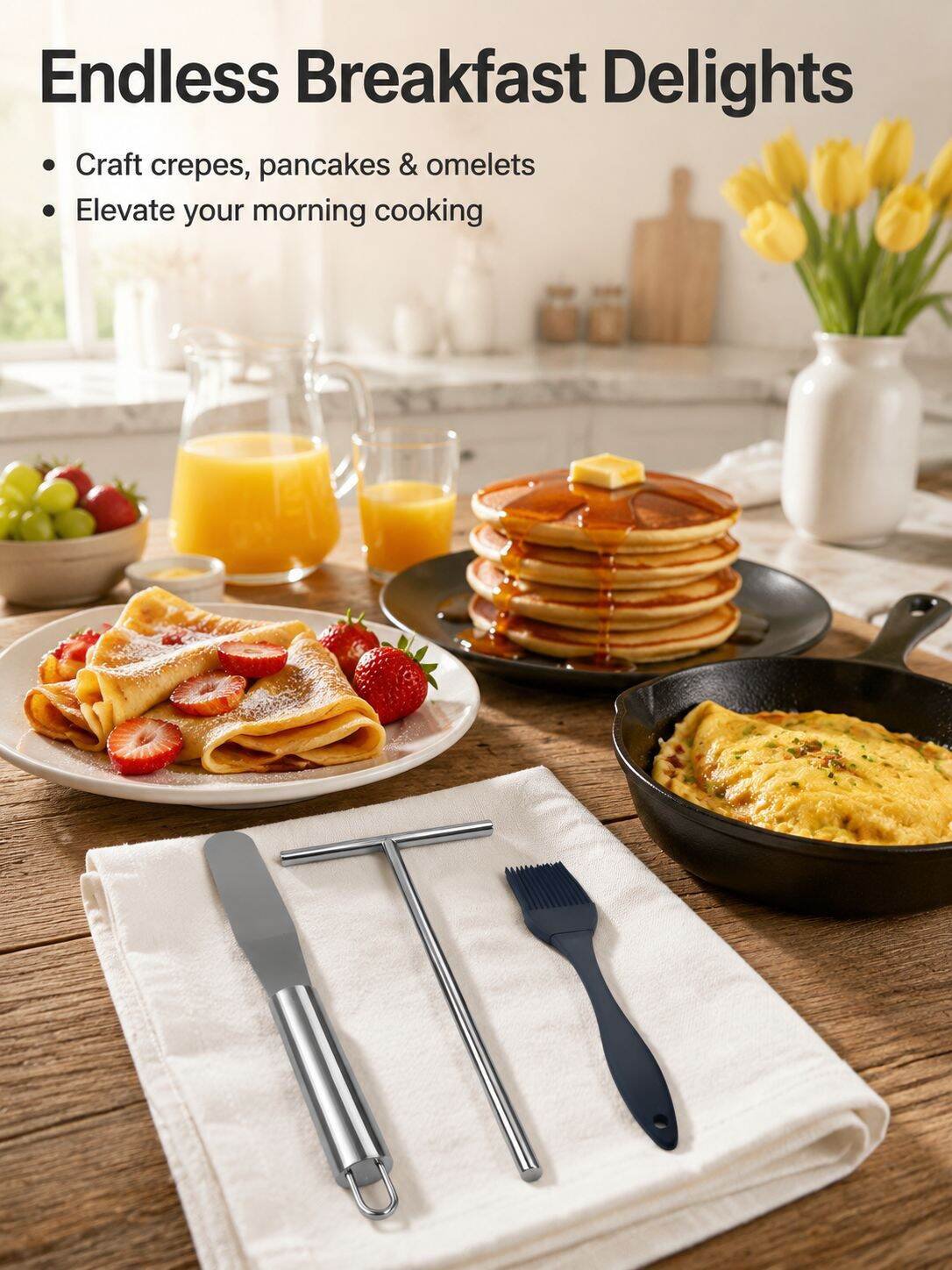 Stainless Steel Crepe Spreader and Spatula Set for Pancakes