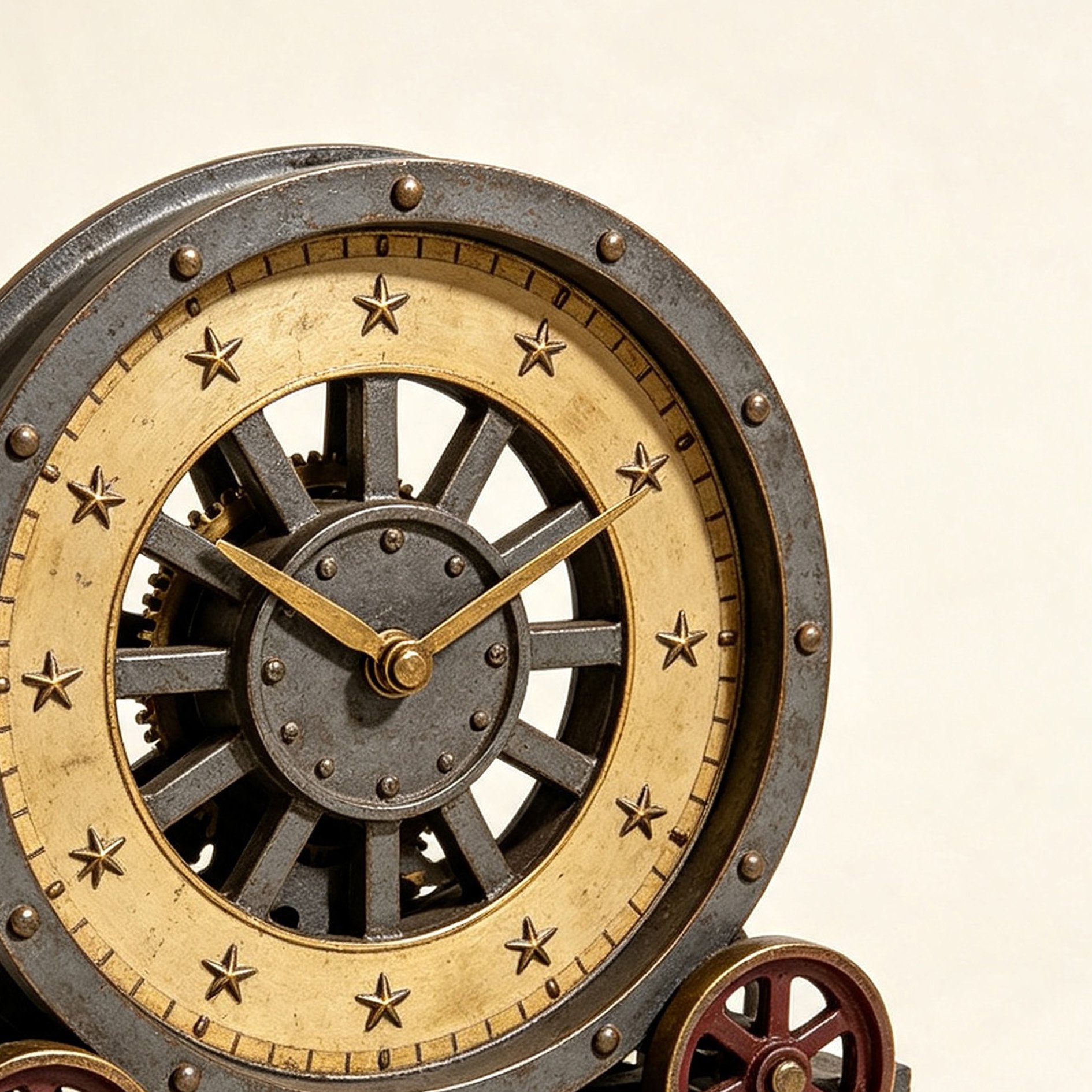 Vintage wheel-rail star pattern clock