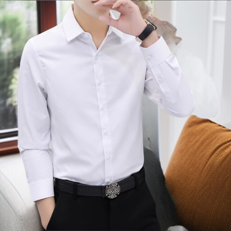 남자 겨울 기모 도톰 슬림 긴팔 셔츠 비즈니스 기모 남성 겨울 도톰 셔츠