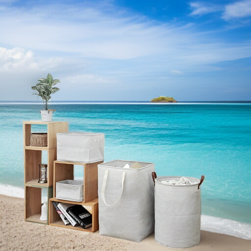 스트라이프 라지 세탁 바구니 접이식 수납 가방 옷 수납 바구니 더러운 옷 바구니 패브릭 세탁 바구니
