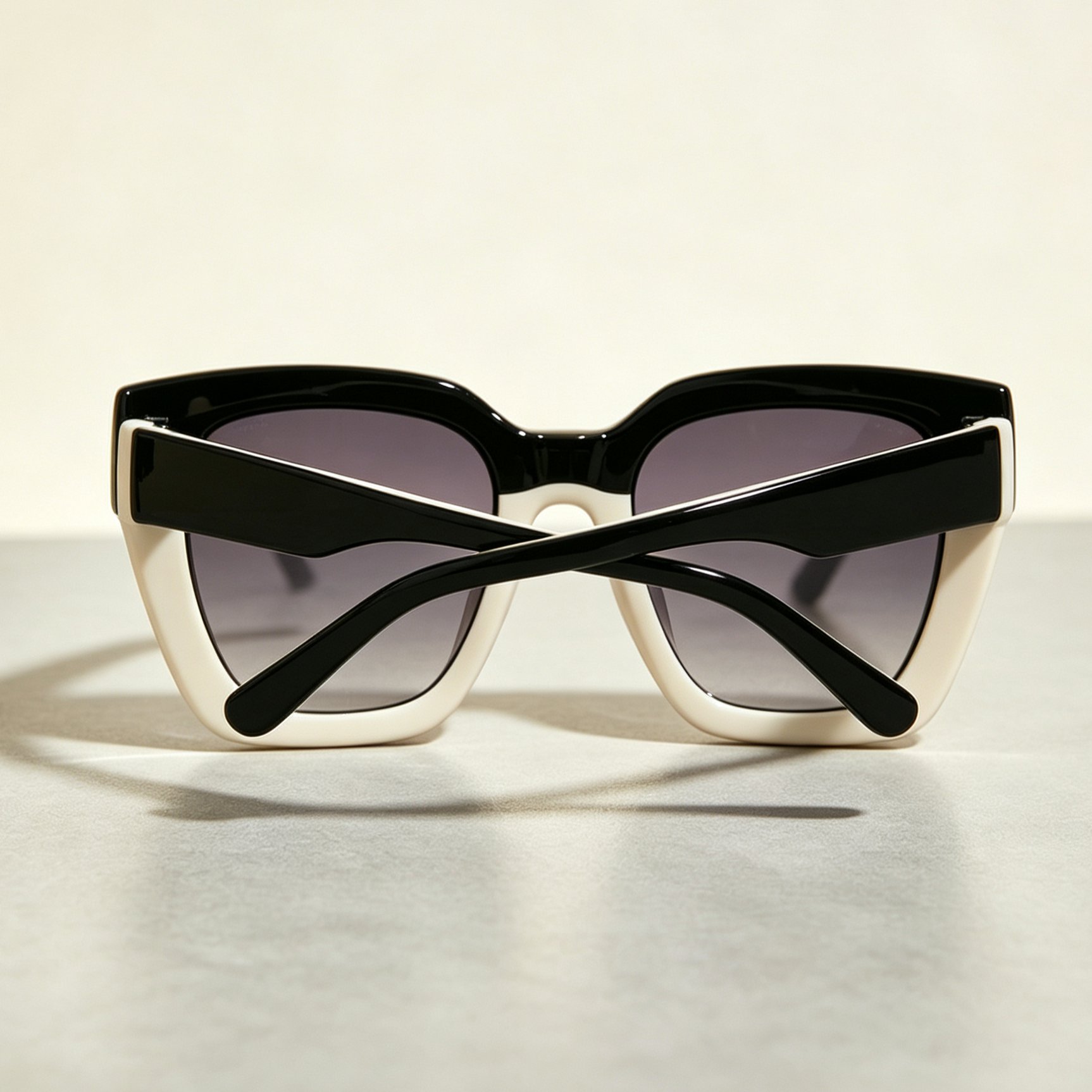Close-up of black and white sunglasses frame