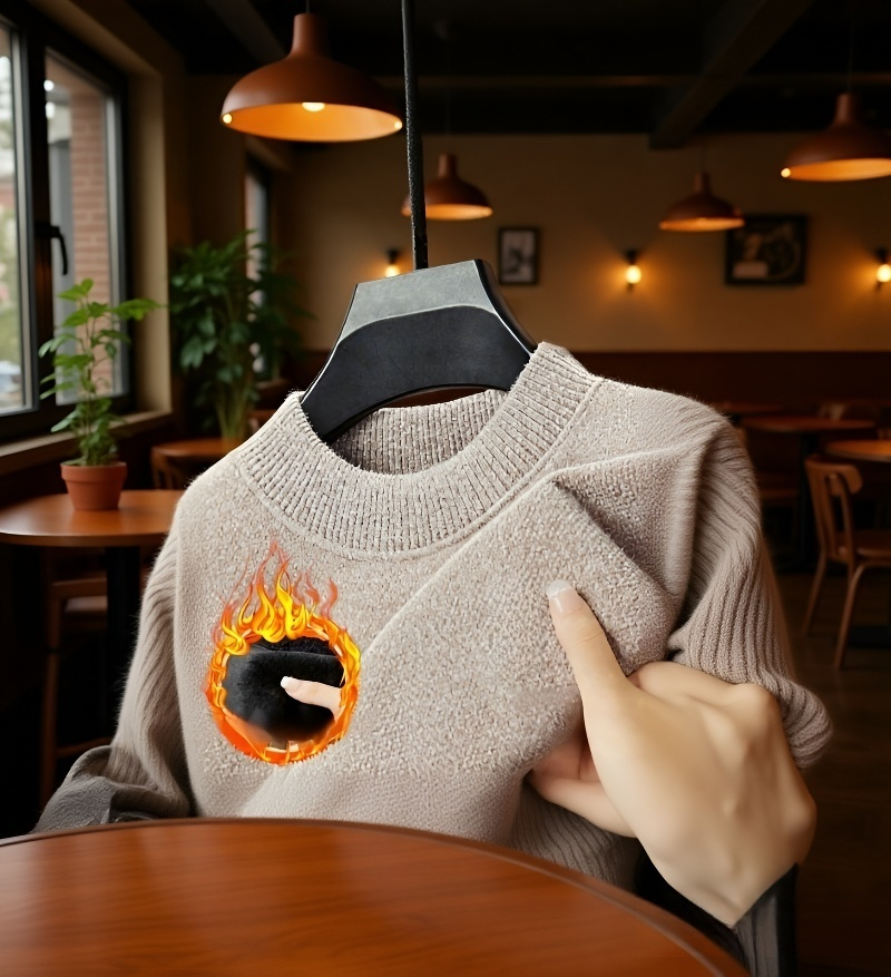 남성용 기모 라운드넥 셰닐 스웨터 전체 모습