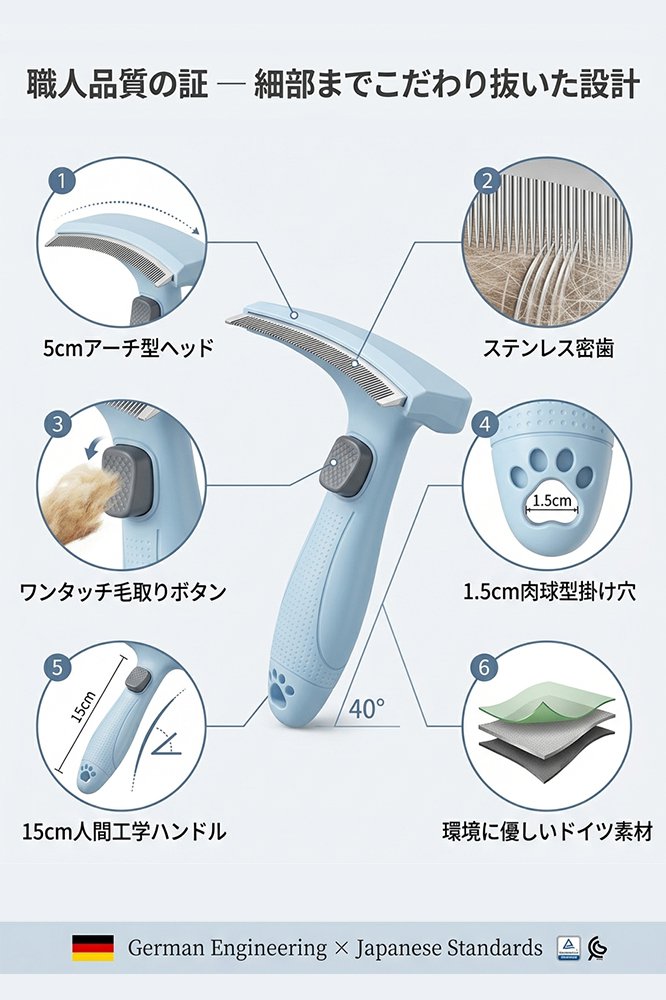 犬猫用 アーチ型抜け毛取りブラシ