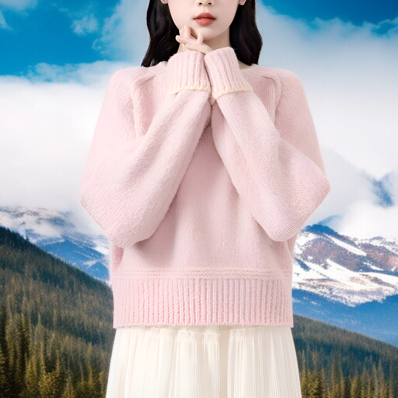 ラウンドネック カラーブロック プルオーバー ニット セーター 韓国風 ファッショナブル デザイン 長袖 セーター トップス ゆったり フィット 快適 暖かく 防寒